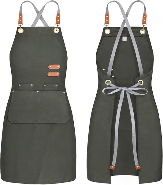 BeLuyi chef apron bib tool apron for man woman cross back straps with 4 pockets for kitchen cooking gardening baking working