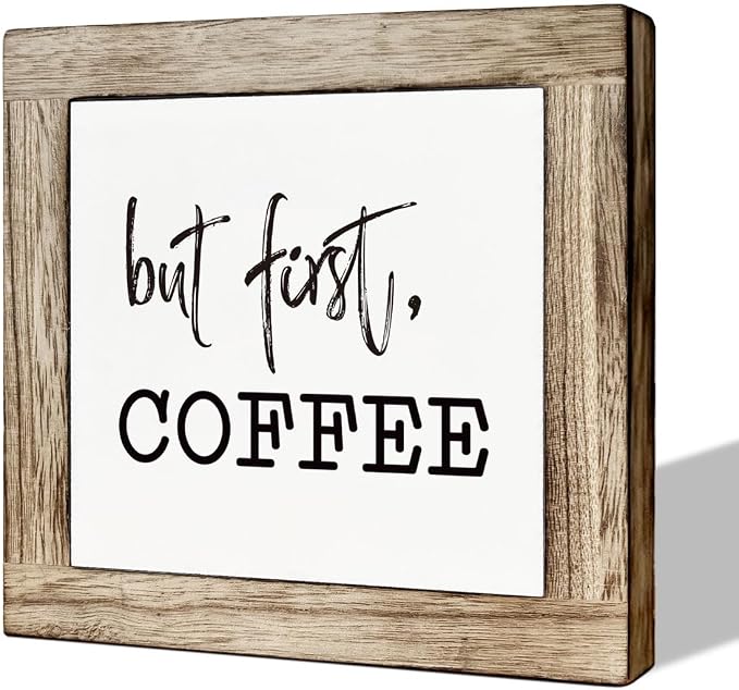 But First, Coffee Sign, Rustic White Wooden Box Sign, 5.9x5.9x0.7in, Home/Bar/Cafe Decor by MLTEye