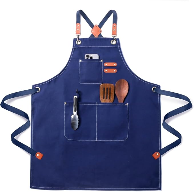 Plus Size Kitchen Apron for Men Women, Cross Back Cotton Canvas Chef Apron by Unknown