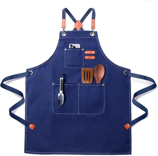 Plus Size Kitchen Apron for Men Women, Cross Back Cotton Canvas Chef Apron by Unknown