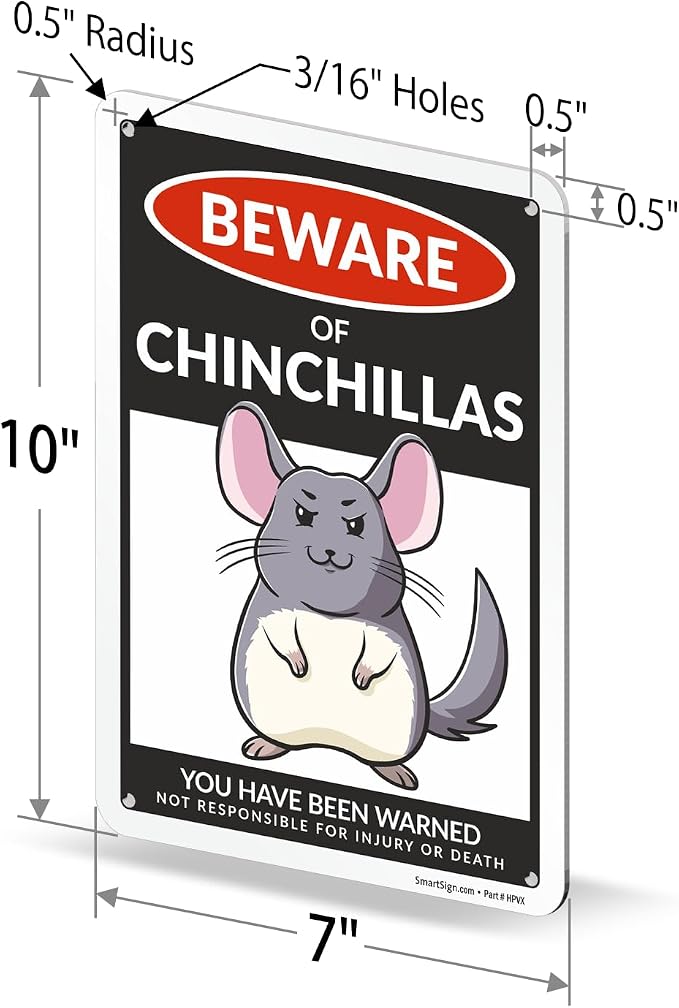 SmartSign Funny Beware Of Chinchillas Warning Sign - 10"x7", 40 mil Laminated Rust-free Aluminum - Metal Signs for Wall Decor, Outdoors, Patio, Gifts, Cafe - Chinchillas Theme, Made in USA - Image 6