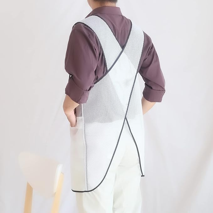Waterproof Cross Back Apron, Shortened Design Waterproof Apron, Japanese Style Aprons with Pockets, X Cross Halter Apron, Cooking Aprons for Dishwashing, Cleaning Work with Water - White Translucent - Image 8