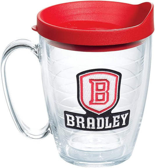 Tervis Bradley University Braves B Tumbler with Emblem and Red Lid 16oz Mug, Clear
