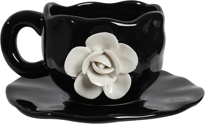 Cute Ceramic Coffee Cups, Unique Fancy Tea Cups with Saucer, 11OZ for Cappuccino Latte Milk