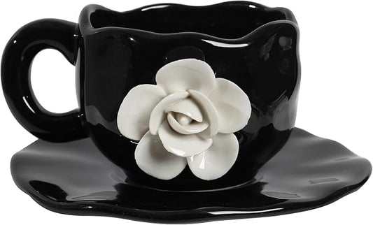 Cute Ceramic Coffee Cups, Unique Fancy Tea Cups with Saucer, 11OZ for Cappuccino Latte Milk