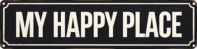 My Happy Place Metal Sign 4x16in Boho Cute Plaque for Bedroom Bathroom Home Nursery Wall Decor Gift Poster