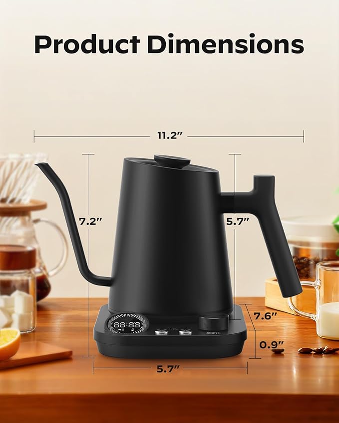 Silonn Electric Gooseneck Kettle - ±1°F Precise Temp Control, 0.9L 304 Stainless Steel | 4-Hour 100°C Keep Warm, 7 Presets & LED Brew Timer for Pour-Over Coffee