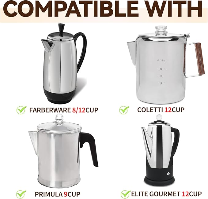 Paper Coffee Filters Compatible with Farberware Coffee Percolator, 150 Pcs Perforated Filter for Farberware 8/12 Cup, Coletti Bozeman 12 Cup, Elite Gourmet EC812, Cuisinart PRC-12N