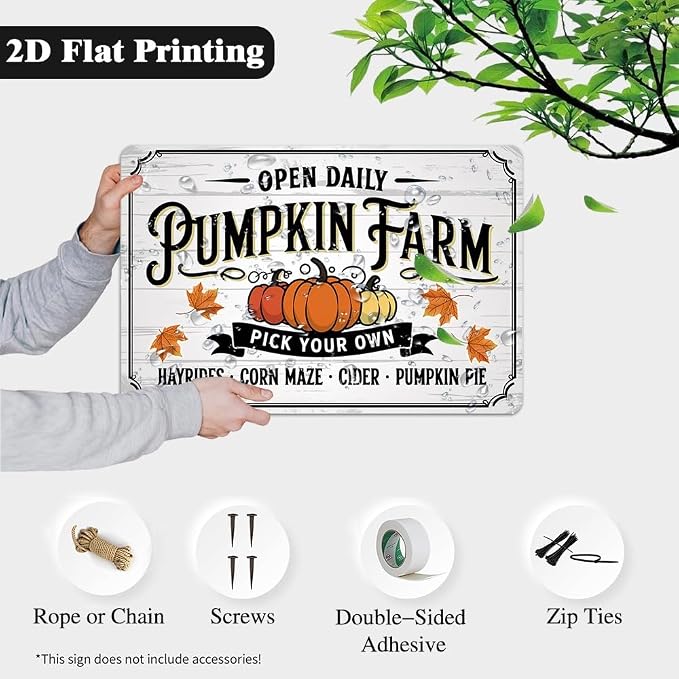 Farmhouse ''Pumpkin Farm Pick Your Own'' Tin Sign, Autumn Pumpkins Metal Sign - 8x12 Inch, Fall Wall Art Sign For KItchen, Cafe, Bar Decor, Thanksgiving Day/Autumn Decor - Image 5