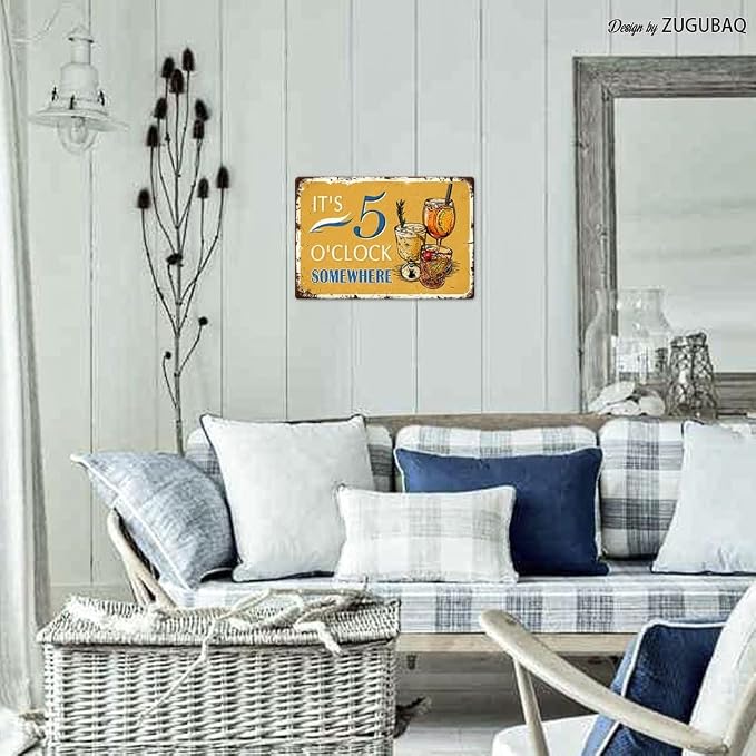 Vintage Tin Signs Wall Decor, It's 5 O'clock, Somewhere, Retro Metal Sign for Outdoor Indoor Home Beach Garden Tub Bar Farmhouse Cafe Gate Fence 8X12 Inch Decorations - Image 6