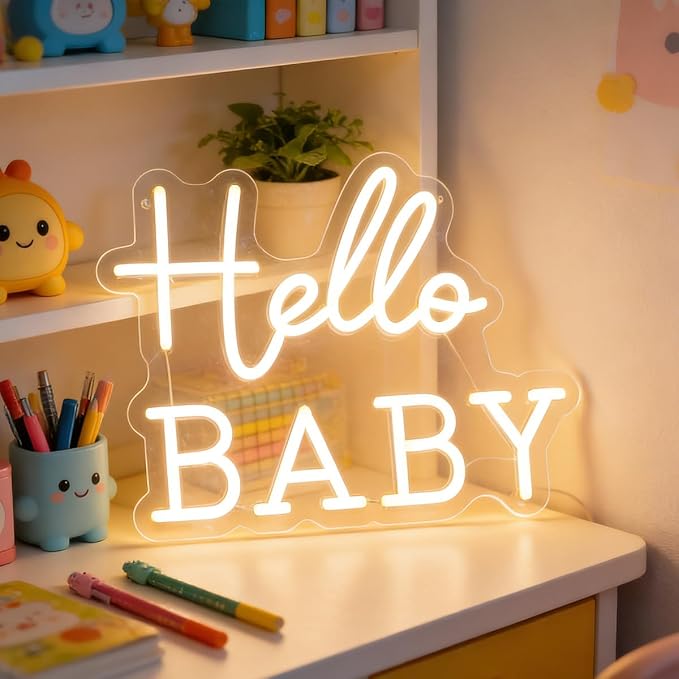 Hello Baby Neon Signs Led Gender Reveal Party Welcome Decorations Neon Letters Signs Pregnancy Announcement Party Supplies Baby Shower Yard Signs(warm white) - Image 3
