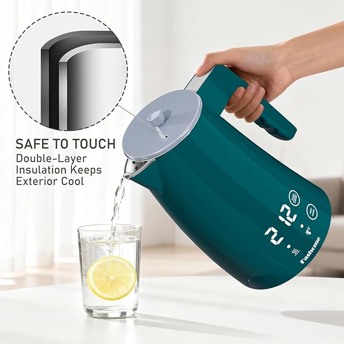 Electric Kettle with Temperature Control, 5 Preset Temps & 2H Keep Warm, 1200W Quiet Water Boiler, BPA-Free Double Wall Cool Touch, Digital Display, 360° Base - Green