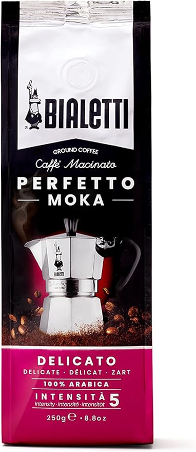 Bialetti - Perfetto Moka Delicato: Light Roasting Ground Coffee, Flowers and Dried Fruit Aroma, 8.8 Oz - 250g, Bag with Flavour-Saving Valve