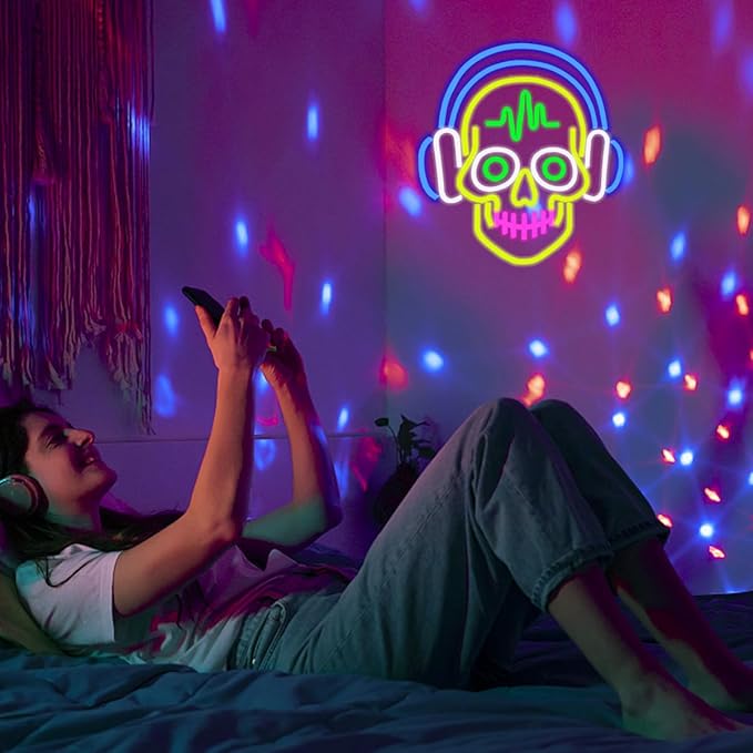 Skull Neon Lights for Wall Decor, Neon Halloween Sign, Light Up Signs USB Dimmable Led Lights Signs for Bedroom Man Cave Bar Pub Home Party Christmas
