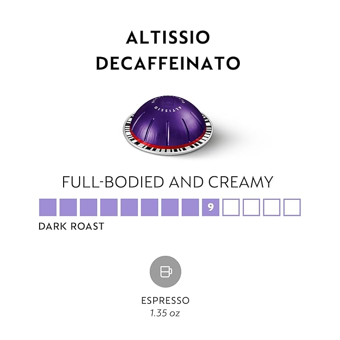 Nespresso Capsules Vertuo, Altissio Decaffeinato, Dark Roast Espresso, 50-Count Espresso Pods, Brews 1.35 oz.