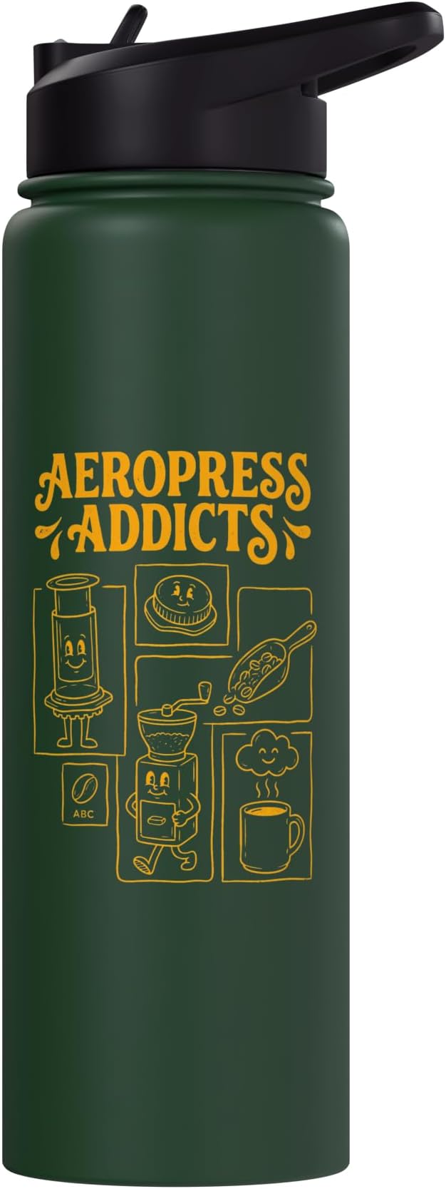 Kawaii Coffee Brewing Characters Shirts AeroPress Addicts Stainless Steel Insulated Water Bottle