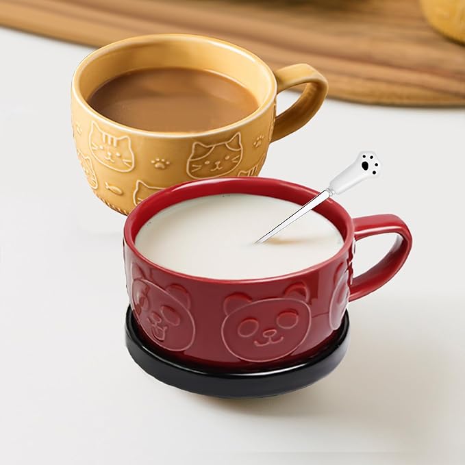 Cute Kawaii Panda Coffee Mugs with Lids,Christmas Birthday Presents for Girls Friend Kids Men Wife Mom Grandma Teacher,Novelty Animal Coffee Ceramic Tea Cup Dessert Saucer Set Gifts for Women Her