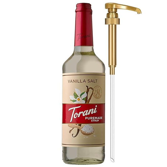 Torani Puremade Syrup, Vanilla Salt Flavoring for Drinks, Glass Bottle with Pump Included, 25.4 Fl Oz