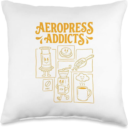 Kawaii Coffee Brewing Characters Shirts AeroPress Addicts Throw Pillow