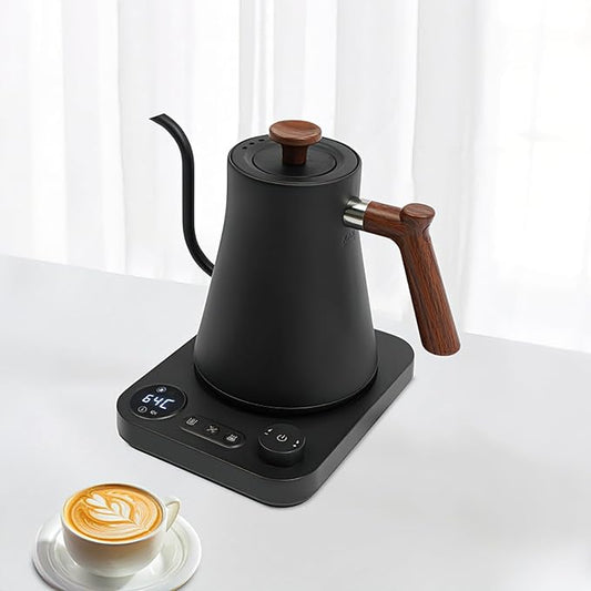 Gooseneck Electric Tea Kettle with Pour Over Pot with LED & Precise 1°F Temp Control,Keep Warm, Hot Water Kettle for Home/Office 304 Stainless Steel (Black)