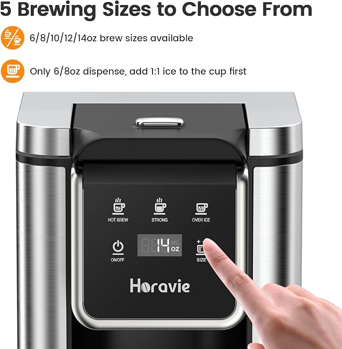 Single Serve Coffee Maker for K-Cup Pod & Grounds, Hot and Iced Coffee Maker, 6 to 14oz Brew Sizes, 50oz Removable Reservoir, Strong Button Feature, Fit 6.5" Mugs, Stainless Steel, Black
