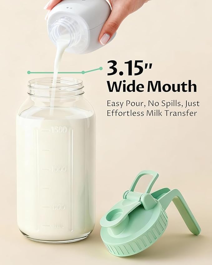 2 Pack - 64oz Glass Breast Milk Pitcher with Lid & Spout, Leakproof Mason Jar Breastmilk Pitcher - Wide Mouth, Airtight 2 Quart Water Jug for Milk Storage, Breastmilk, Sun Tea, Iced Coffee, Juice