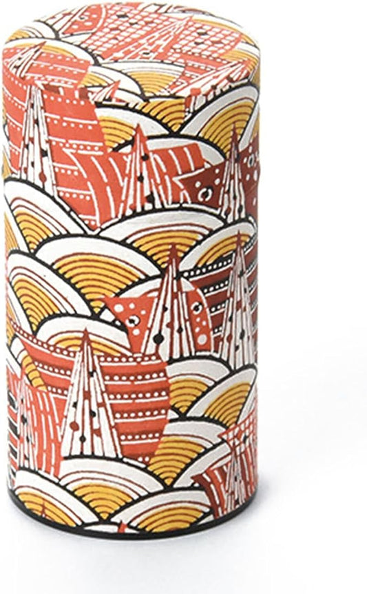 Japanese Pokkan Matcha Coffee Spice Tea Tin Canister Washi Paper Storage with Lid 7.05 oz Capacity (Modern Seigaiha)