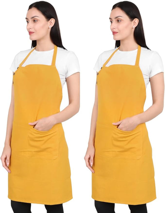 aprons for men women with pockets for cooking kitchen Cotton Apron Unisex Waterdrop Resistant with adjustable aprons 9 Color option 2 pack (GOLD/MUSTARED) by naturalcraft