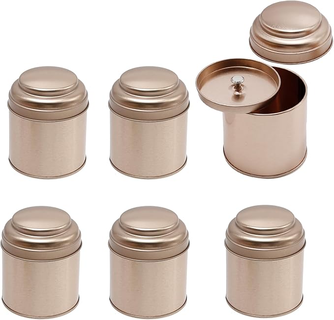 6Pcs Tea Tins Canister with Airtight Double Lids, Mini Tea Storage Containers 8 Oz Round Tin Can Box, for Loose Bags Coffee Sugar Candy Spices