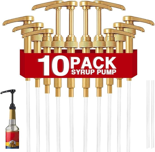 10 Pcs Gold Coffee Syrup Pump, Compatible with 25.4 Oz/750ml Bottles, Syrup Dispenser Pumps Great for Home & Coffee Bar Drinking Mixes, Tea, Beverage, Cocktails by DupakSYS