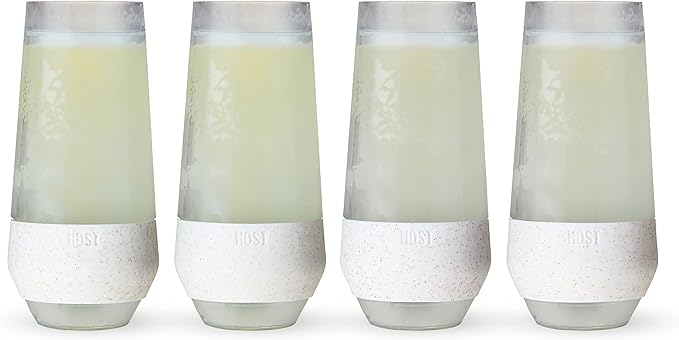 Host Freeze Champagne Flutes, Shatterproof Freezable Double Walled Stemless Sparkling Wine Glasses Drinking Set, Plastic Flutes for Mimosas and Champagne, Gifts for Wine Lovers, 9oz, Set of 4, Glitter