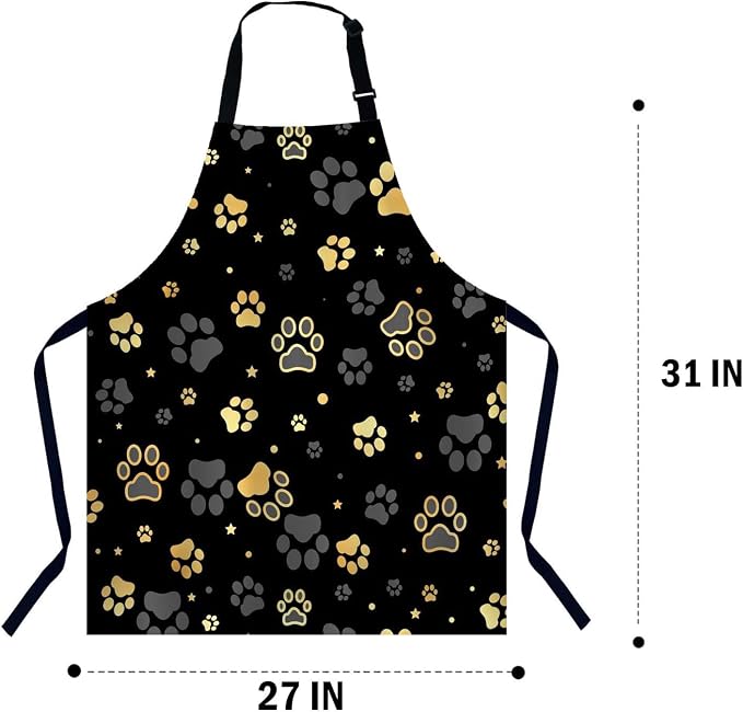 Dog Paw Print and Star Apron for Women Men, Adjustable Apron Cooking Kitchen Chef Apron for Home Kitchen, Baking Gardening BBQ, Coffee House, Restaurant - Image 2