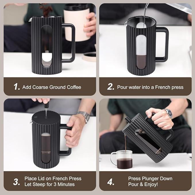 wedrink French Press Coffee Maker 12OZ, Heat Resistant Borosilicate Glass Carafe/Tea Maker Coffee Press Frother Brewer (350ml)