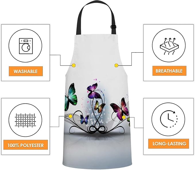 Colorful Butterflies Abstract Kitchen Apron for Women Men, Unisex Adjustable Cooking Apron, Waterproof Apron for Home Kitchen, Restaurant, Coffee House - Image 4
