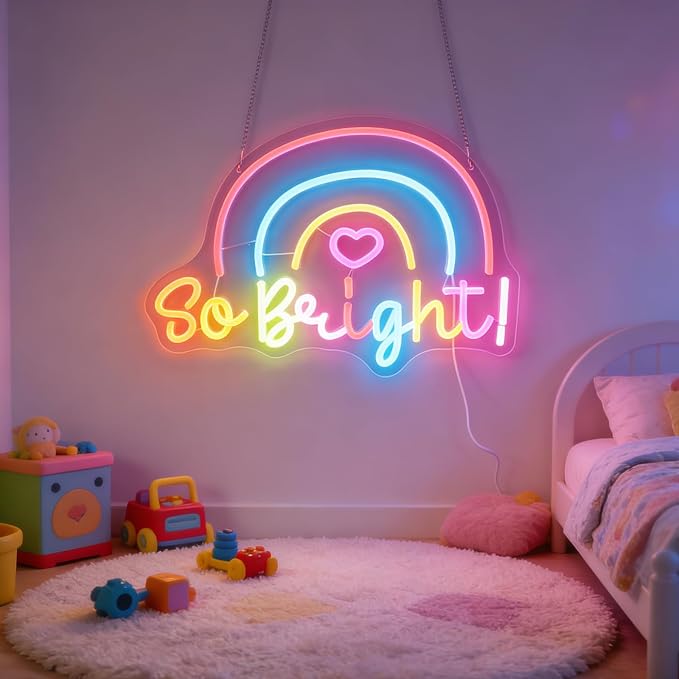 "So Bright!" Rainbow Light - Joyful & Vibrant LED Wall Art for Nursery, Playroom, Kids Room or LGBTQ+ Pride Decor, Dimmable USB, Cheerful Uplifting Gift for Celebrating Love & Color by Nordstylee