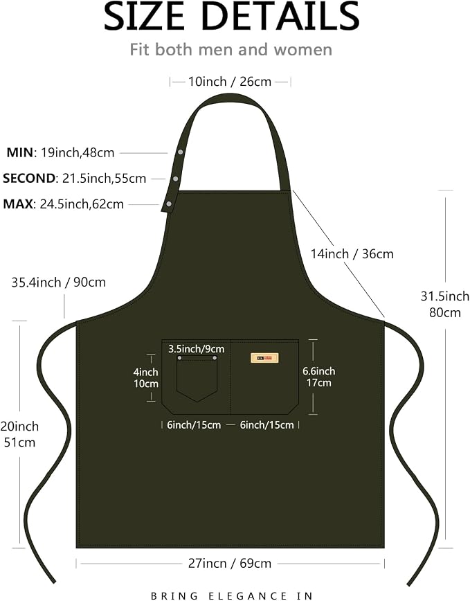 Yuubin Extra Large Aprons for Men Adjustable Button Apron with Pockets Chef Cooking Kitchen Aprons Women,Water&Oil Resistant - Image 6