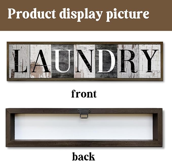 Vintage Laundry Sign, Farmhouse Laundry Signs and Plaques, Tabletop Decor, Wall Decoration for Laundry Room, Washing Room Decors, Housewarming Decor, Framed Wooden Box Sign 17.8x4x1.2 inches - Image 3