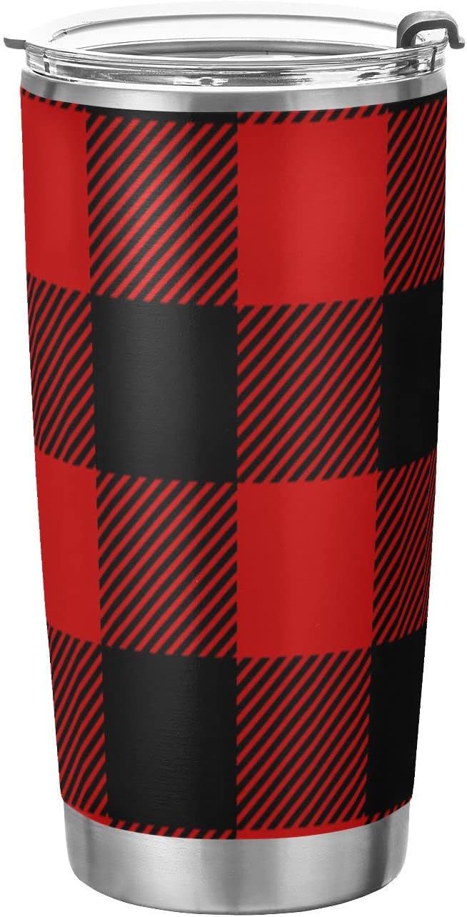 Christmas Tumbler Retro Buffalo Plaid Insulated Coffee Cup Back to School Beverage Container Office Travel Mug with Straw and Lid 20oz Holiday New Year Gift