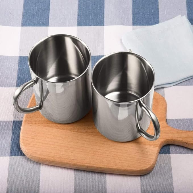 IMEEA 13.5oz Stainless Steel Coffee Mug, Double Walled Cup with Handle for Coffee & Latte, Camping Use, Set of 2