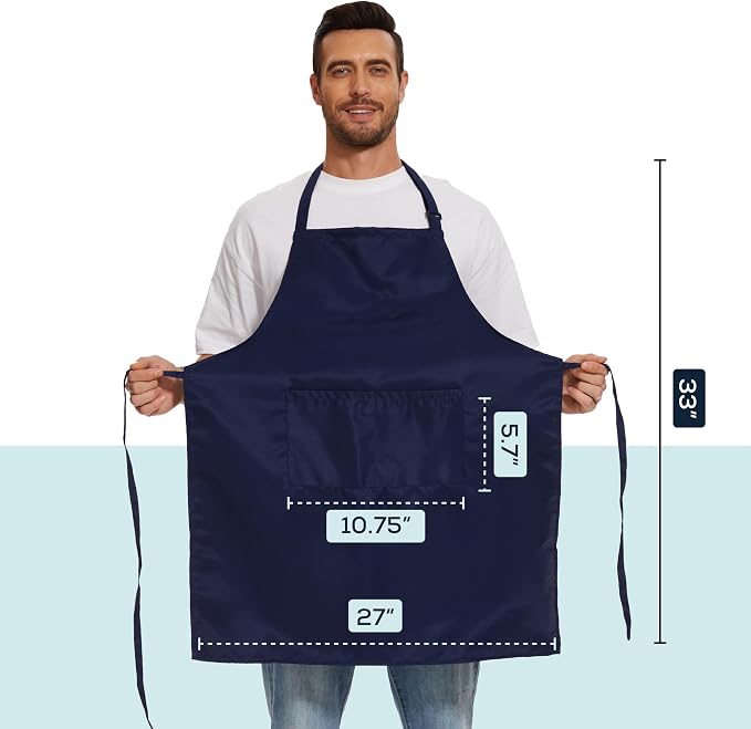 Will Well Kitchen 2 Pack Bib Apron For Men & Women with 2 Pockets - Navy | Unisex 33'' x 27'' Oil & Water Resistant Soft Kitchen Chef Apron with Adjustable Neck Strap & 38'' Waist Ties for Snug Fit - Image 6