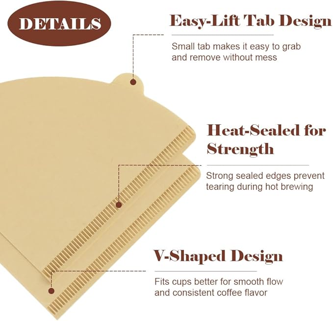 YQL 400 Count Coffee Filters, Size 02 Natural Brown Cone Filter Paper Compatible with Drip Makers and Pour Over Brewers, V-Shaped Unbleached Disposable Filters, Clean Taste & Strong Design