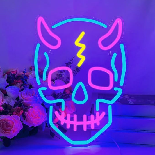 Skull Neon Sign Halloween Led Sign Neon Wall Sign USB Powered Led Light Signs for Man Cave Beer Bar Club Game Room Halloween Party Decor Gifts