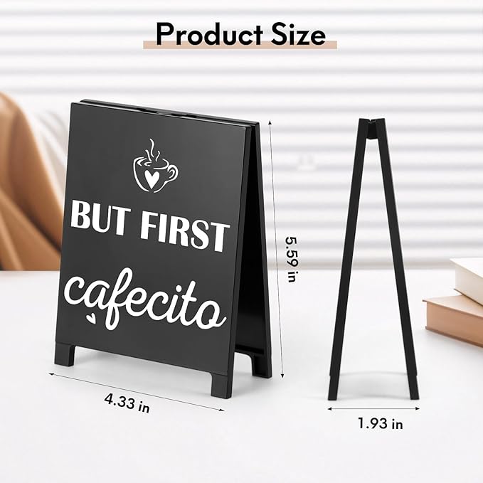 But First Cafecito Desk Decor Sign Retro Coffees Shop Table Display for Coffee Station Home Office Kitchen Bar Cafe Counter Bookshelf Christmas Gift for Coffees Lovers Barista Friends