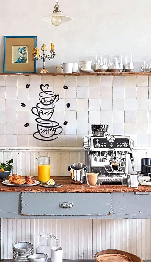4eN But First Coffee Wall Sign – Modern MDF Wooden Wall Decor for Kitchen & Coffee Bar – Stylish Cafe & Coffee Corner Decoration-11 Pieces