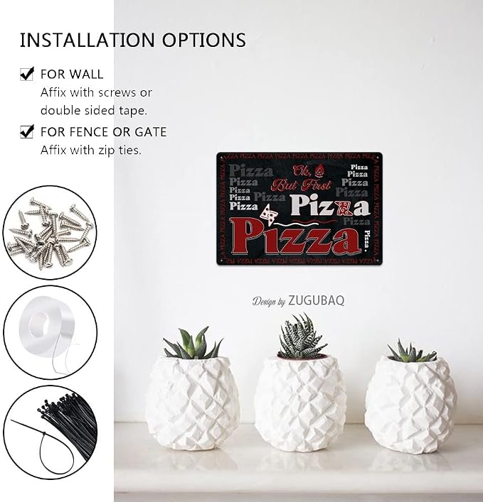 Ok But First Pizza Tin Signs Vintage Metal Sign Funny Food Art Printing Poster Wall Decor for Home Kitchen Bar Restaurant Cafe Pub Indoor Outdoor 12x8 Inch Hanging Plaque - Image 5
