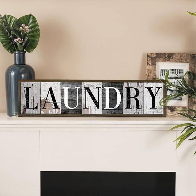 Vintage Laundry Sign, Farmhouse Laundry Signs and Plaques, Tabletop Decor, Wall Decoration for Laundry Room, Washing Room Decors, Housewarming Decor, Framed Wooden Box Sign 17.8x4x1.2 inches - Image 5