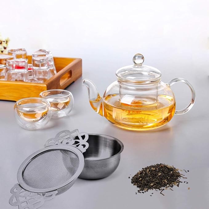 4 Set Tea Strainers with Drip Bowls, Loose Leaf Tea Strainers with Double Winged Handles Extra Fine Mesh Tea Infuser Brew Loose Leaf Tea, Spices, Seasonings