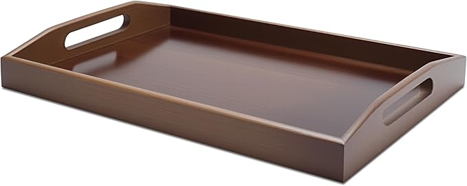 Bamboo Tray for Ottoman, 13.7"x8.6"x2" Small Serving Trays with Handle, Bamboo Tray for Coffee Table, Party, Home Decor, Dining