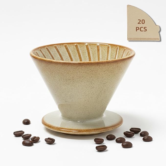 Ceramic Pour Over Coffee Dripper, Reusable Porcelain Portable Pour Over Coffee Maker, Slow Brewing Accessories with 1 Holes for Home, Office, Travel, Camping (Yellow)