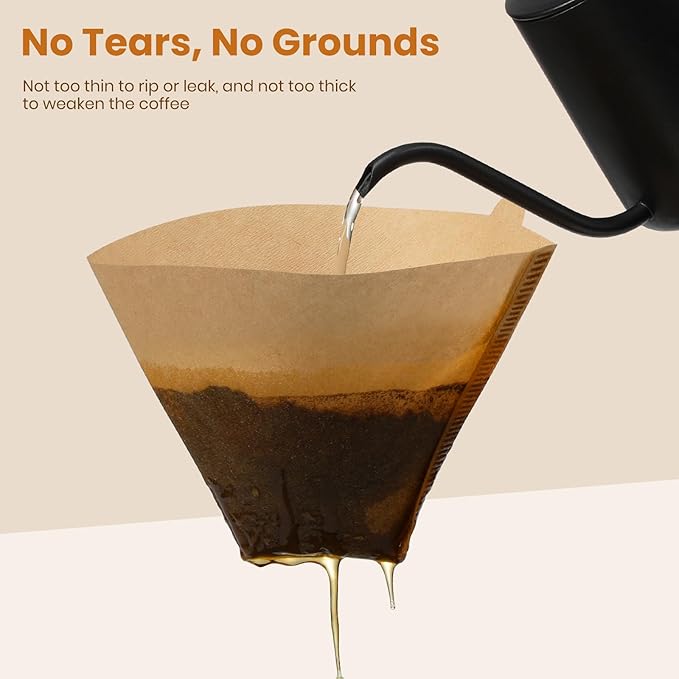 AOZITA #4 Cone Coffee Filters 8-12 Cup, 100 Count Unbleached Natural Coffee Paper Filters, No Blowout, Disposable Coffee Filter for Pour Over and Drip Coffee Maker (Pack of 2)